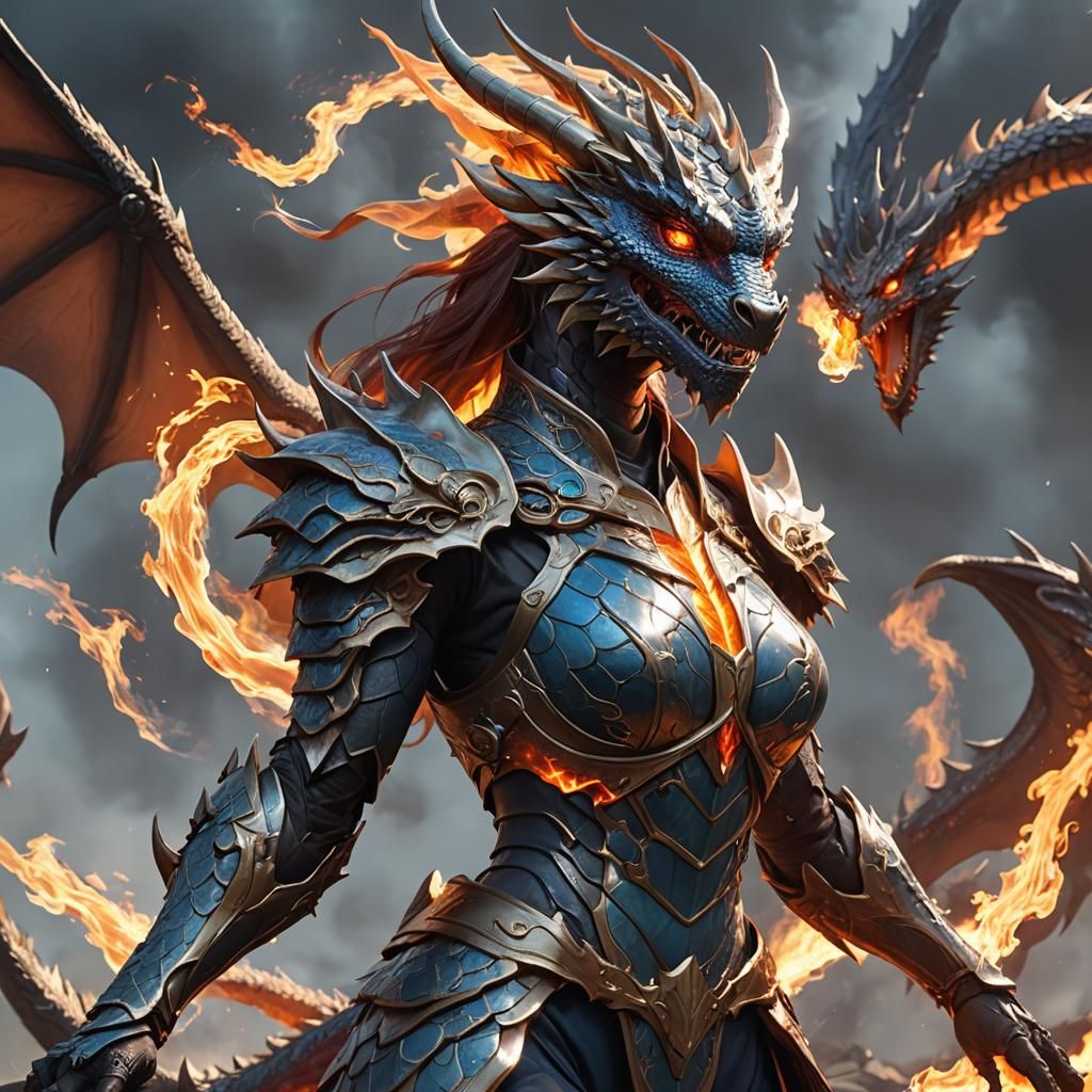 Dragon Humanoid Breathing Fire: 3D Anime Art