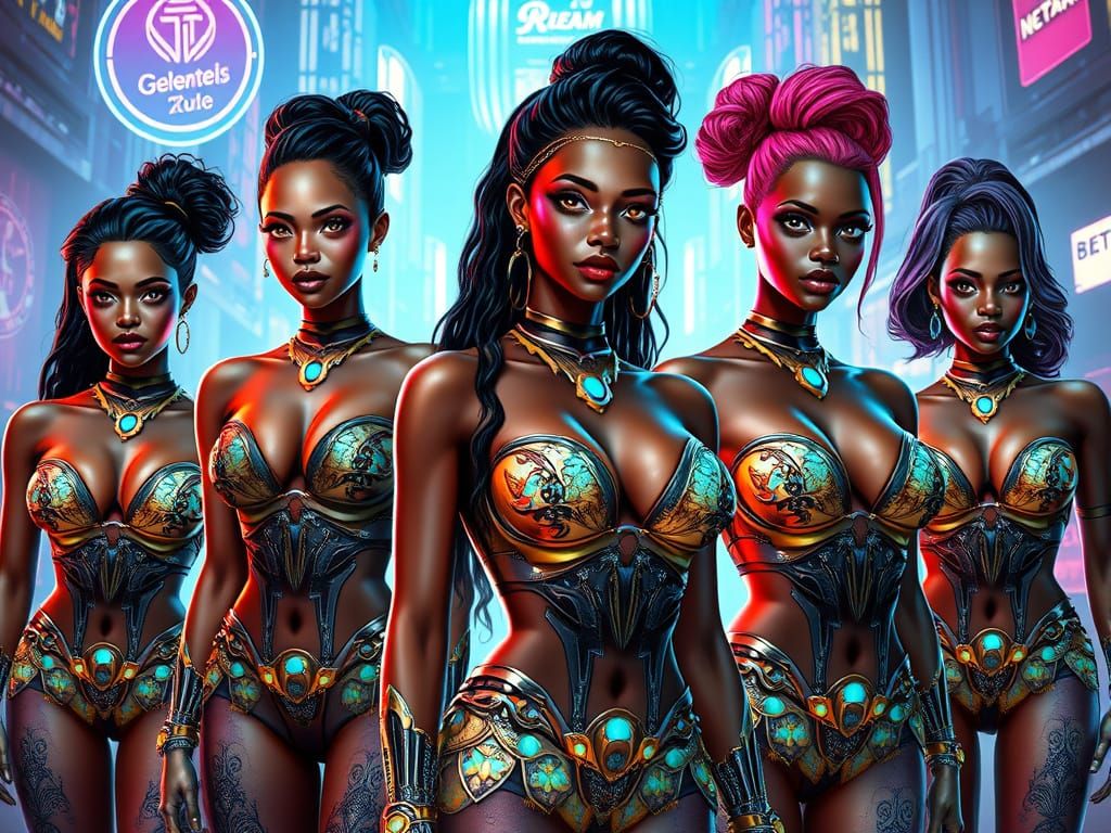 Cyberpunk Amazon Warriors in a Futuristic Cityscape