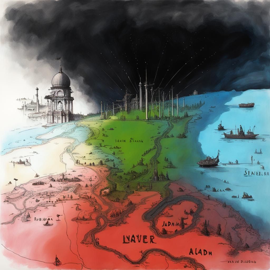 Fantastical 18th Century Map in Art Nouveau Style