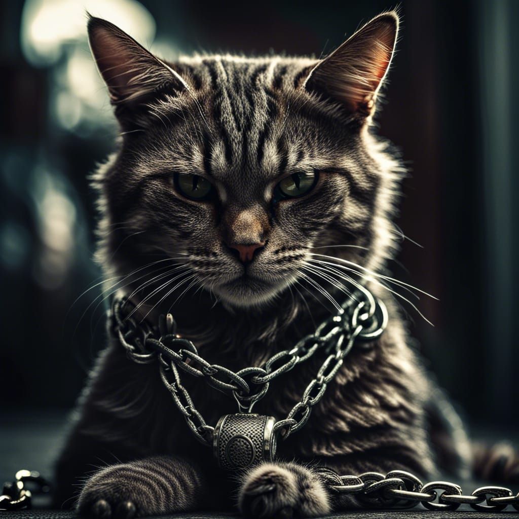 Gangster Cat with Chain in Hyperrealistic Style