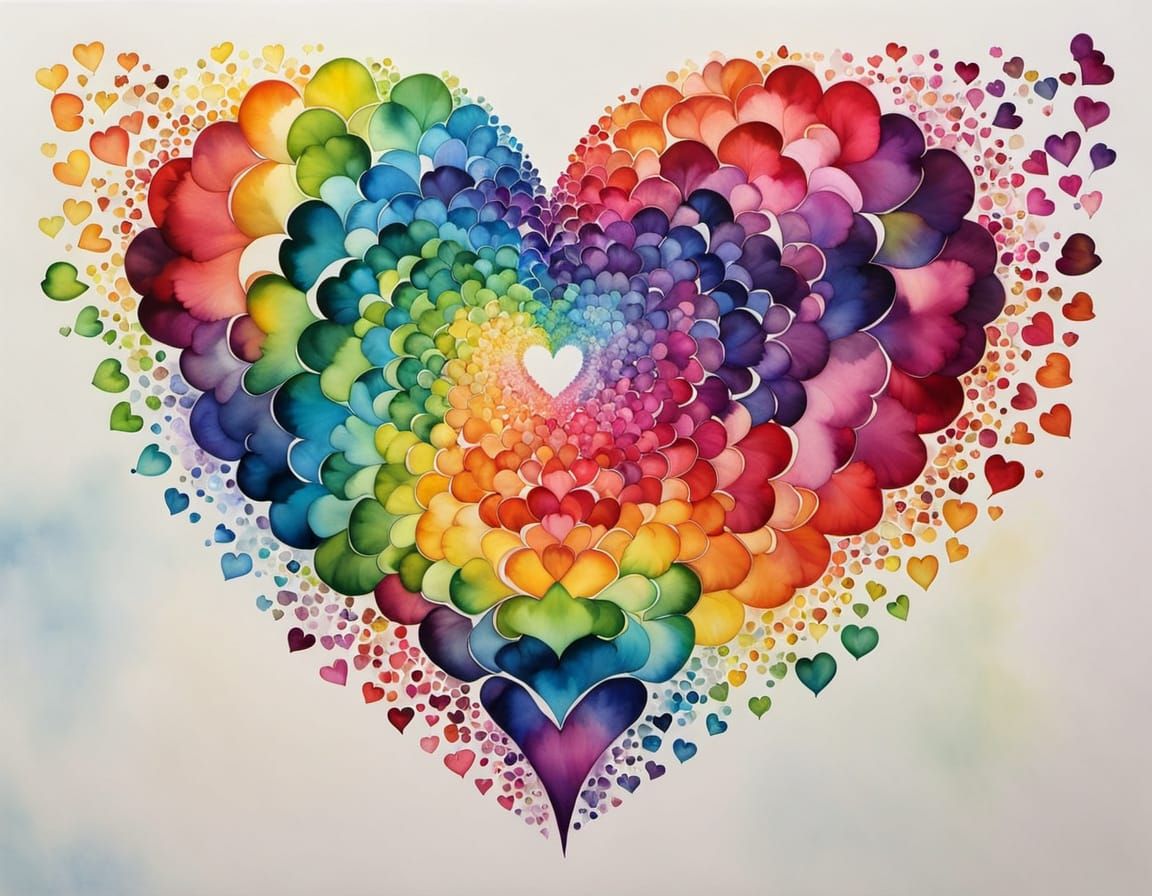 Vibrant Fractal Heart in Whimsical Watercolor Style