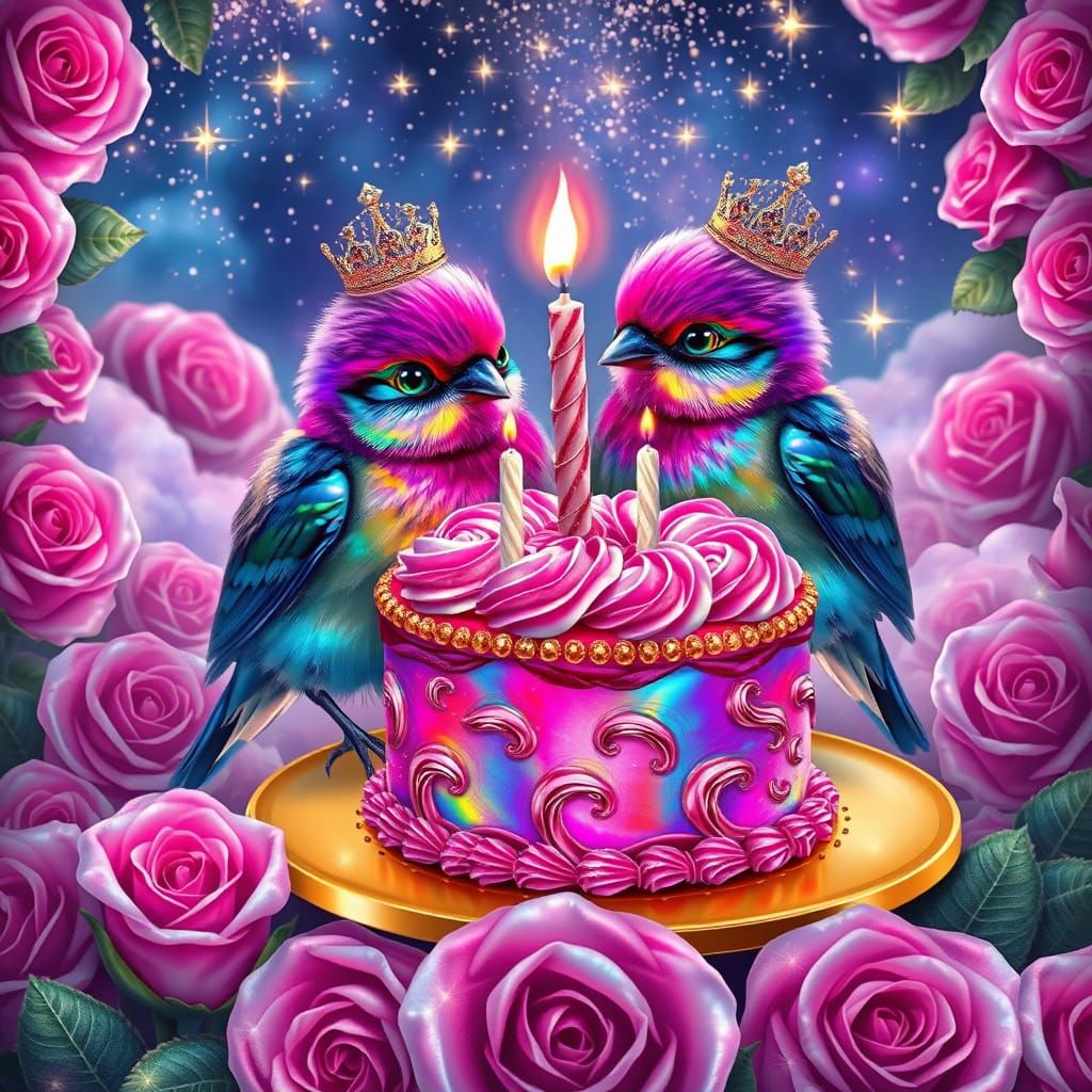 Mythical Birds Celebrate in Whimsical Baroque Style