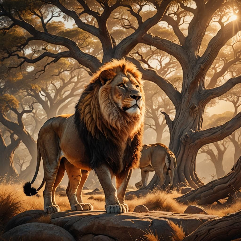 Regal Lion in Golden Light: Fantasy Concept Art