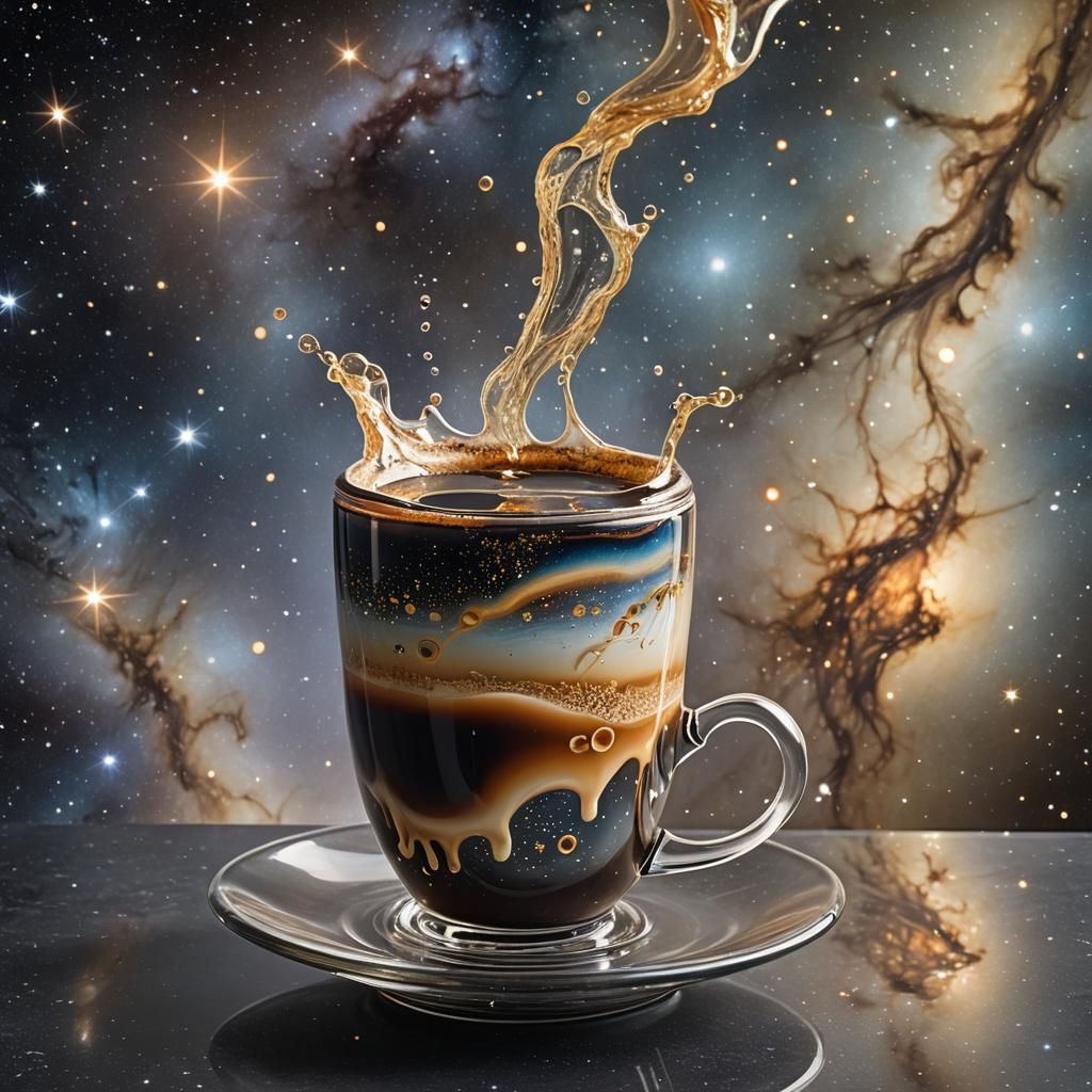 Espresso Bubbles in Glass Cup with Starry Sky