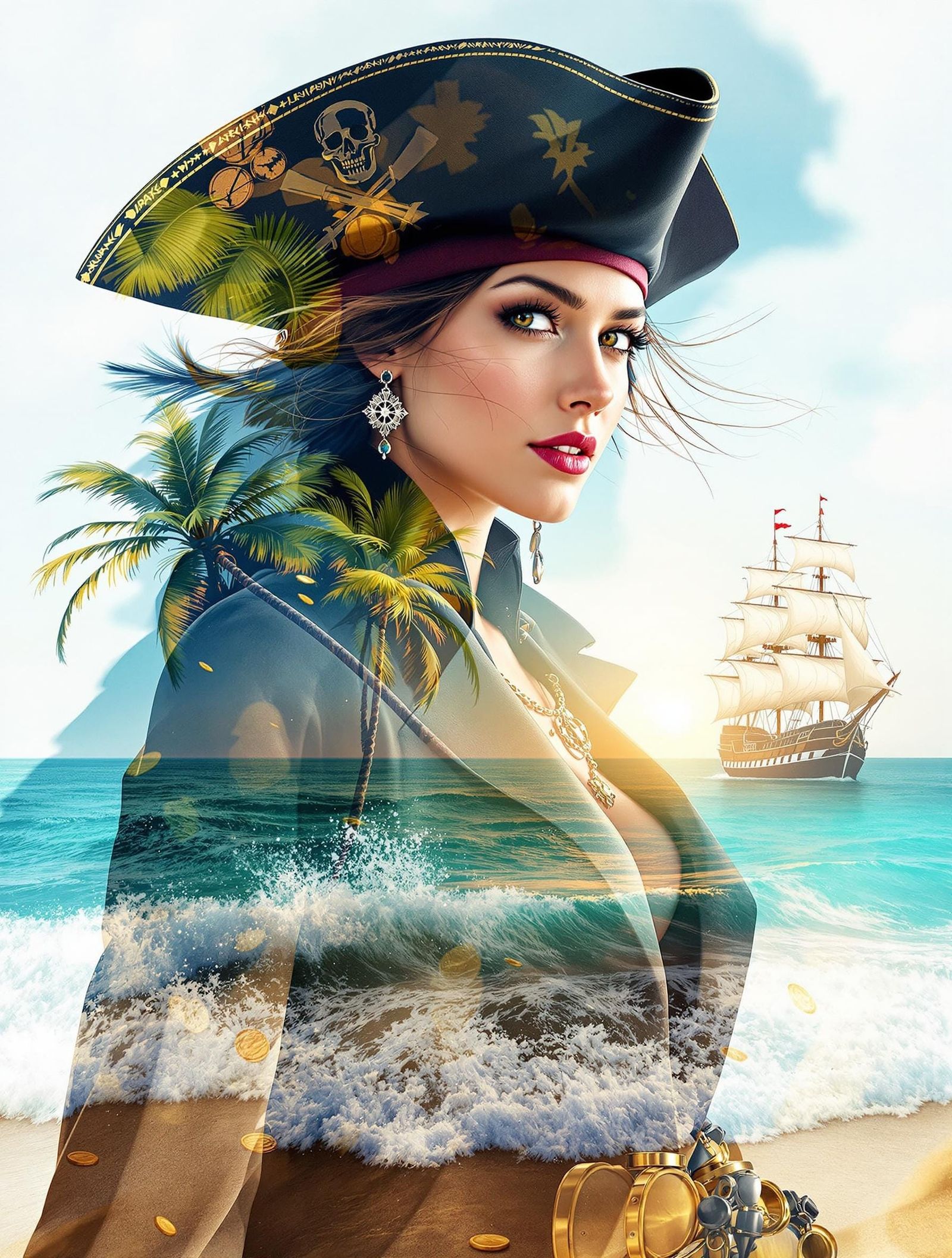 Pirate Goddess of the Caribbean Seascape