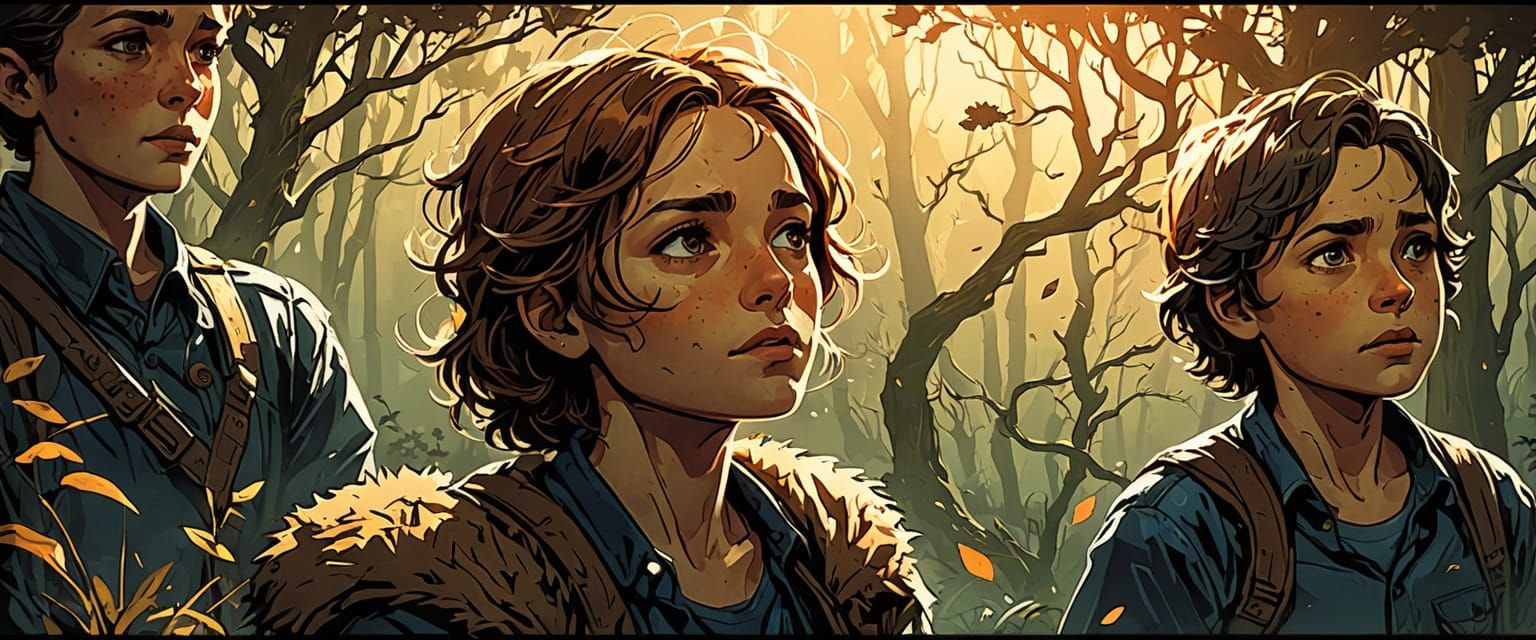 Mysterious Forest Children in Warm Golden Light