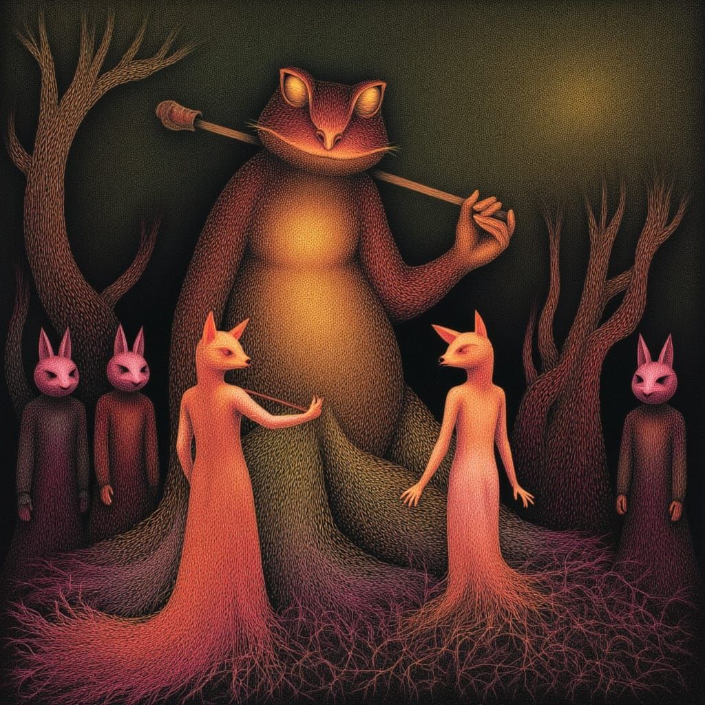 Giant Toad and Fox Bride in Forest, Matisse Style