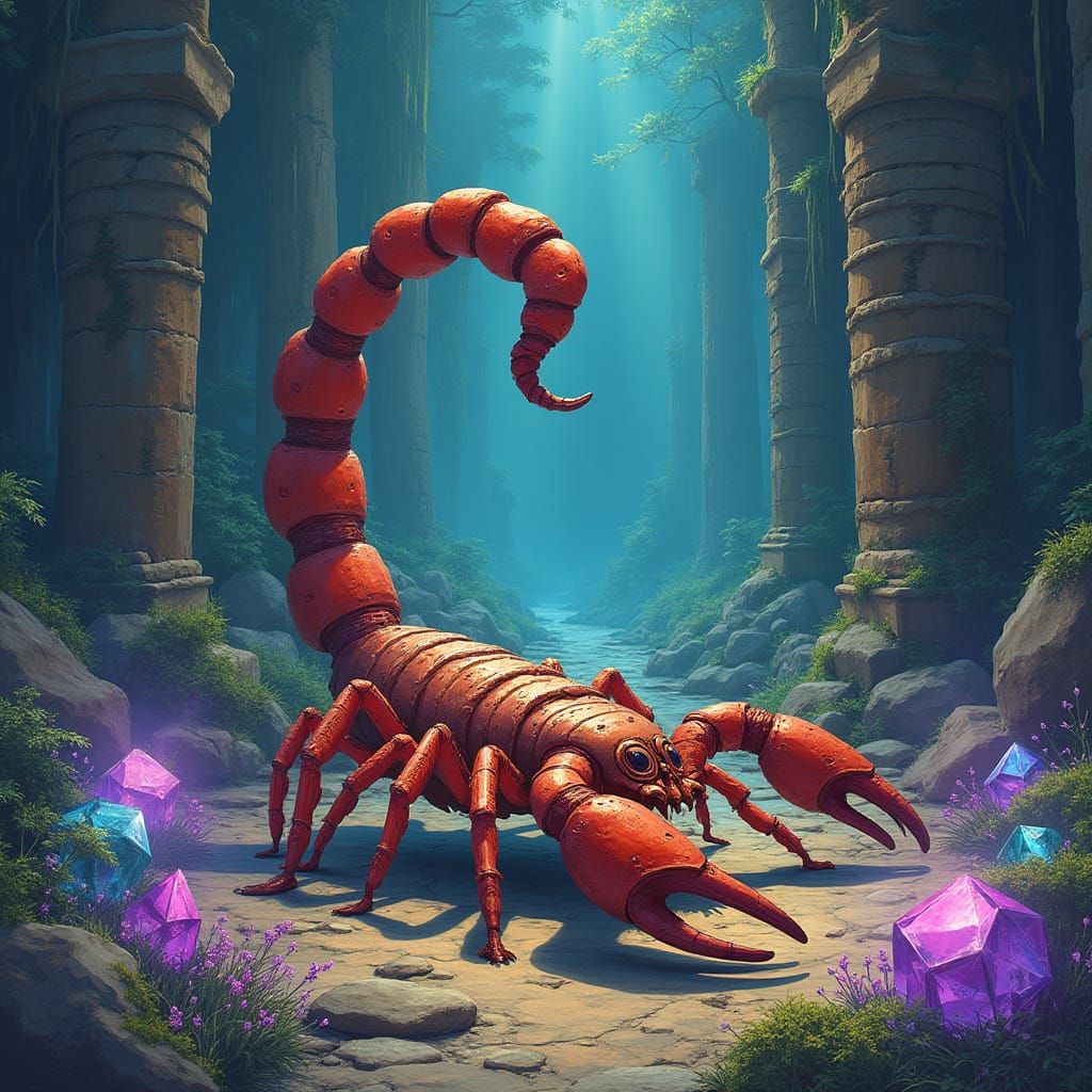 Scorpion in Crystal Ruins: A Digital Art Landscape
