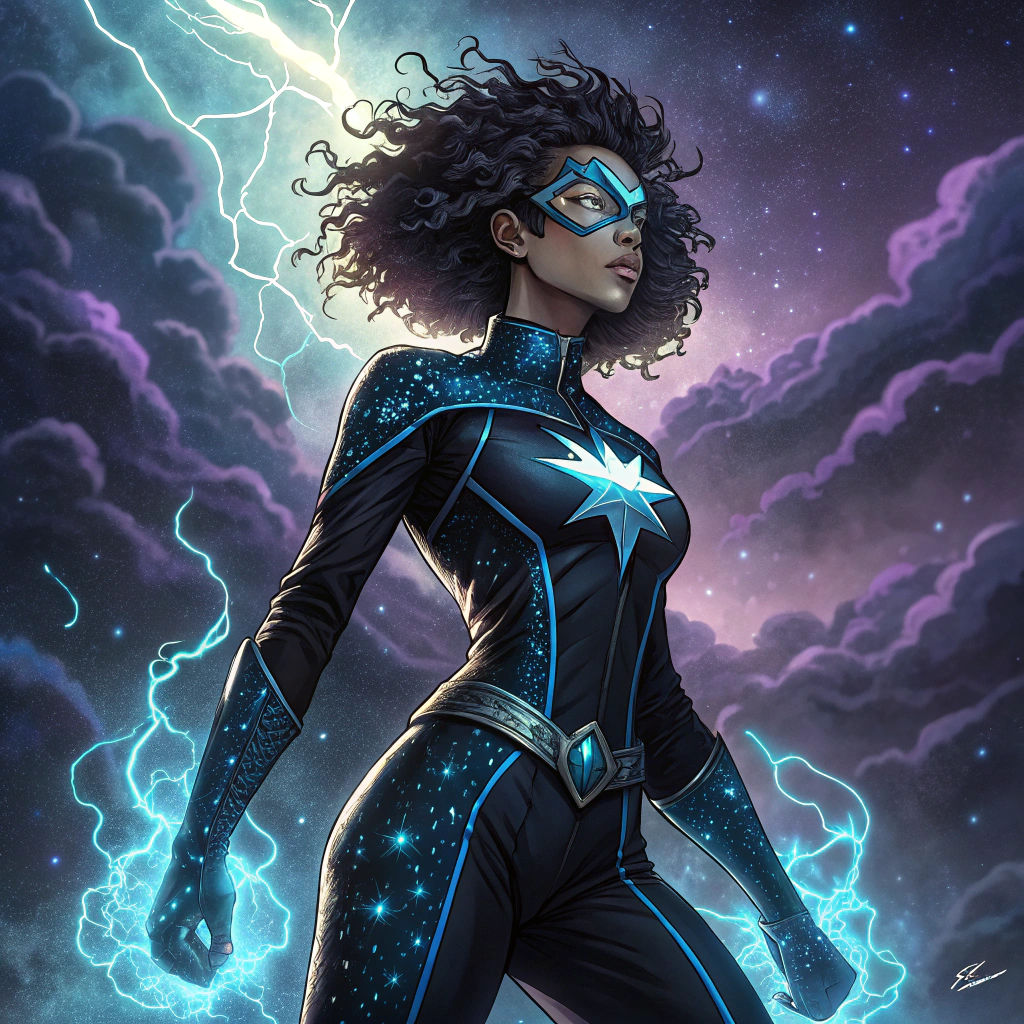 Young Mutant Woman in Cosmic Comic Book Style