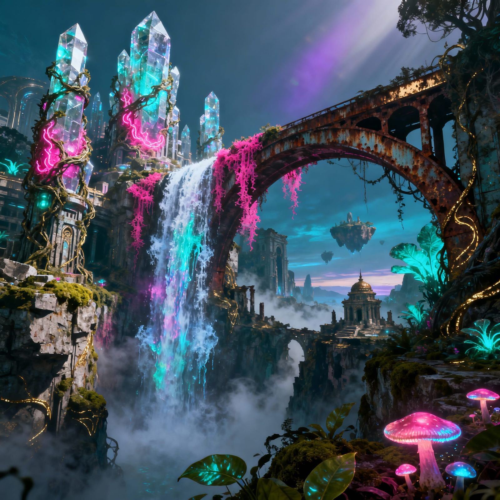 Fantastical City Matte Painting with Overgrown Flora