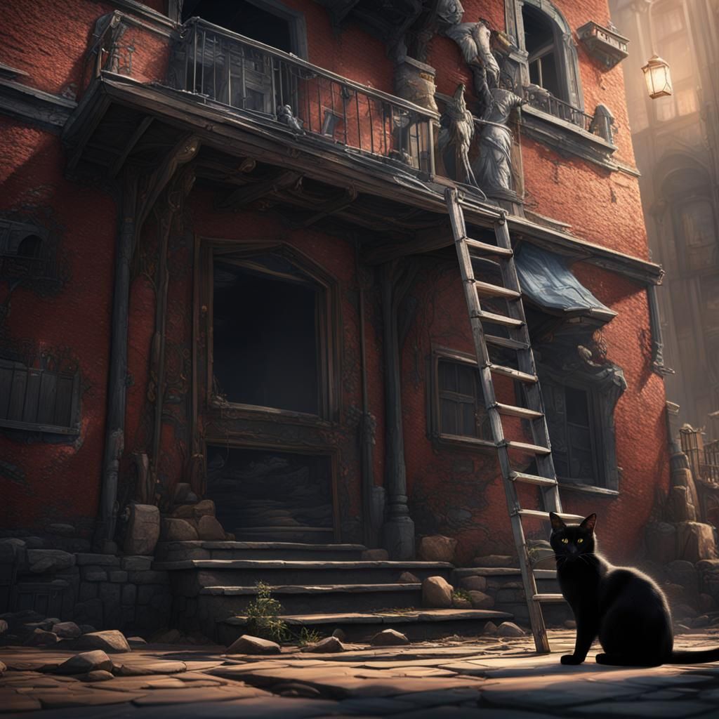 Black Cat Under Ladder: Matte Painting