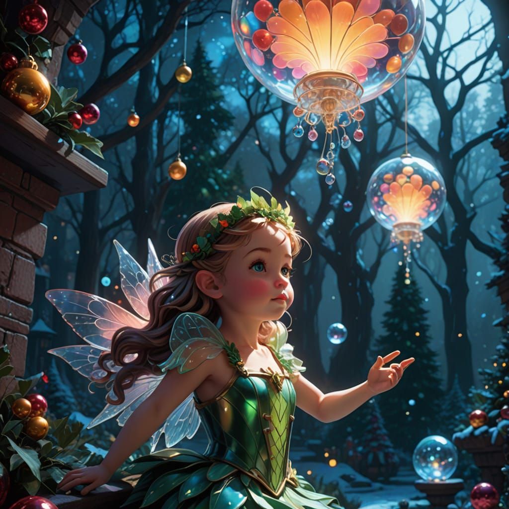 Glowing Glass Christmas Fairy in Whimsical Wonderland