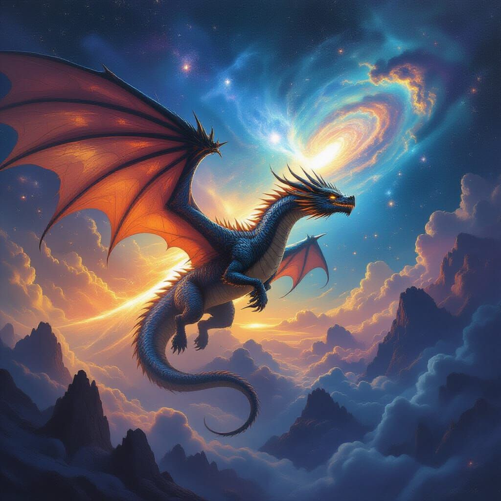 Epic Dragon Soars Through Starry Cosmos