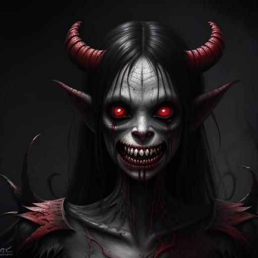 Hyperrealistic Demonic Girl with Rotten Teeth