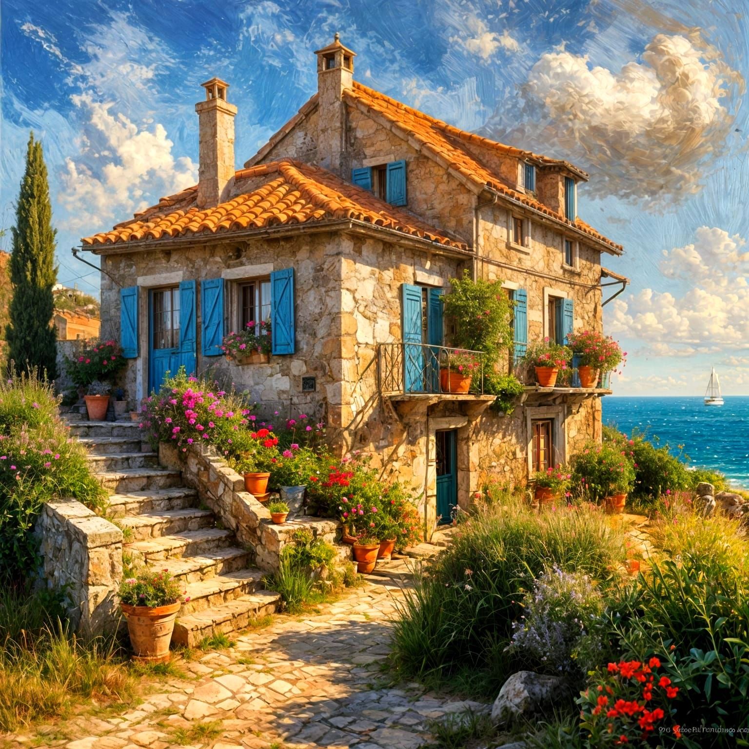 Ethereal Gothic Coastal Beauty in Italian Oil Painting