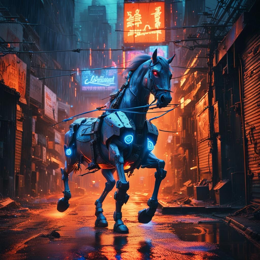 Cyberpunk Robotic Centaur Firing Laser Arrows
