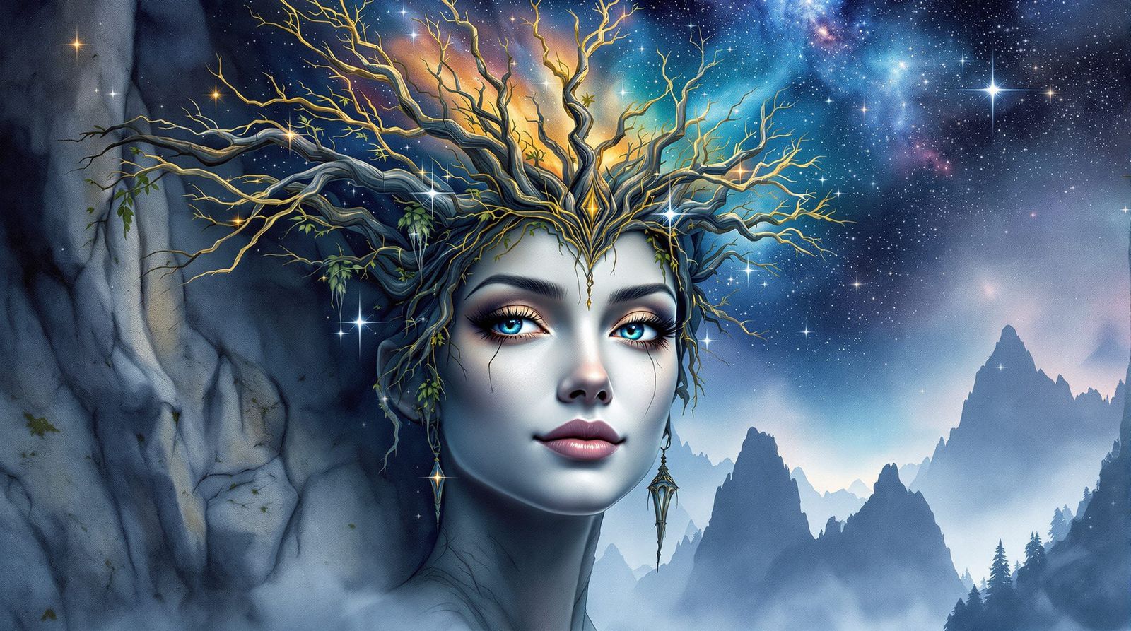 Mountain Woman Carved in Stone with Galactic Crown