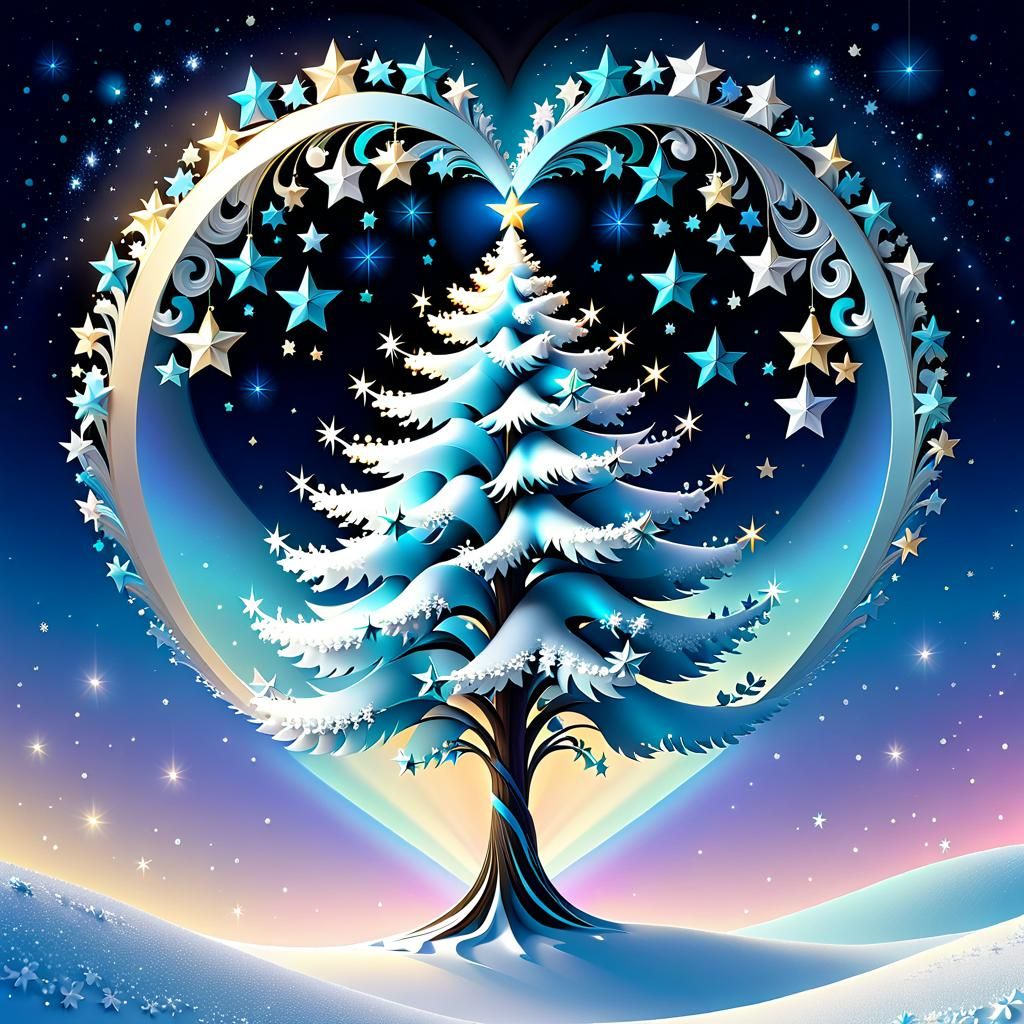 Wind-Sculpted Christmas Tree with Hanging Stars