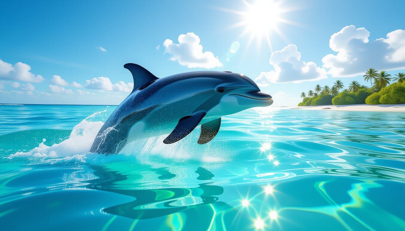 Dolphin Leaping in Maldives Waters, Hyperrealistic Style