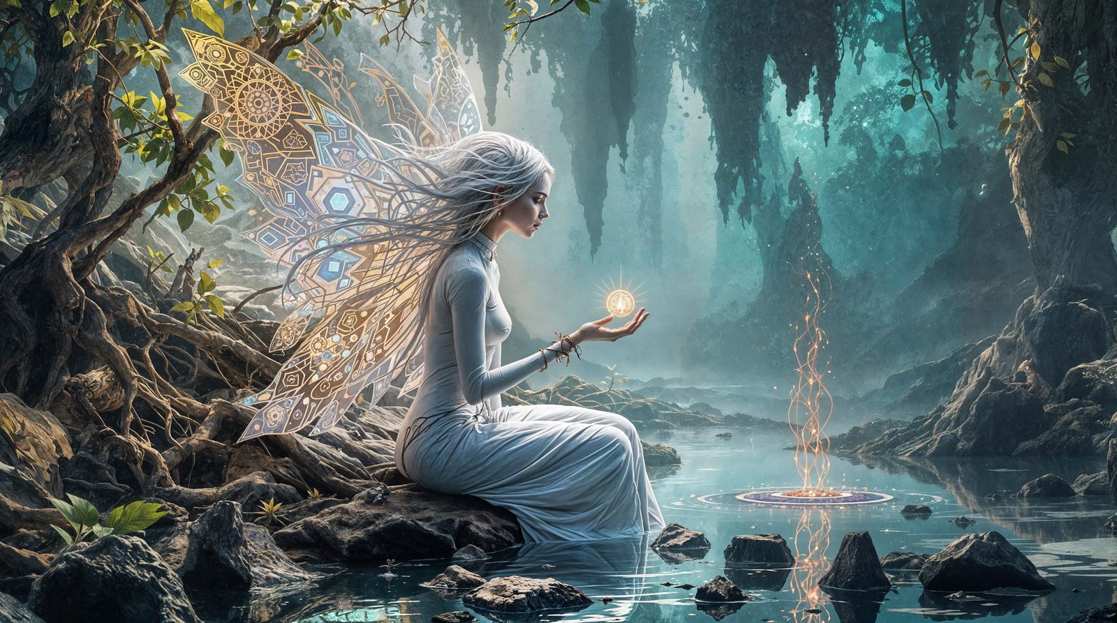 Surreal Cybernetic Fairy Emerges in Enchanted Industrial Lan...