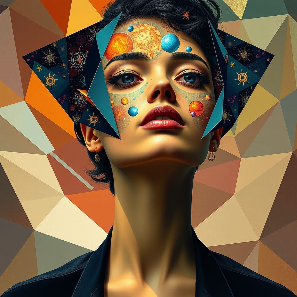 Woman Wearing the Universe: A Cubist Art Deco Painting