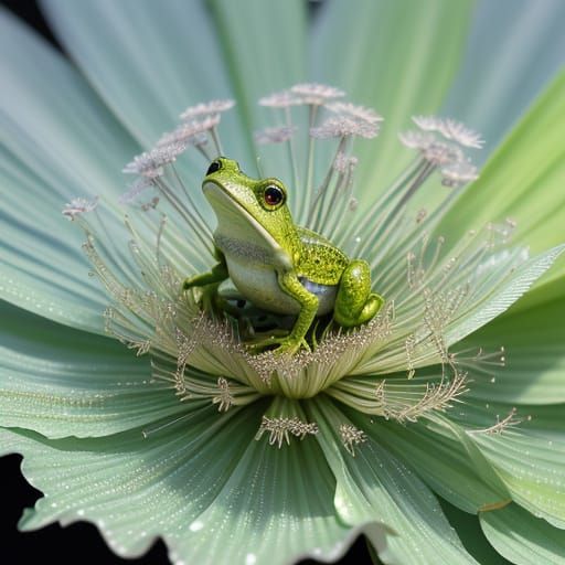 Whimsical Fantasy Frog in Rotten Dandelion Bloom
