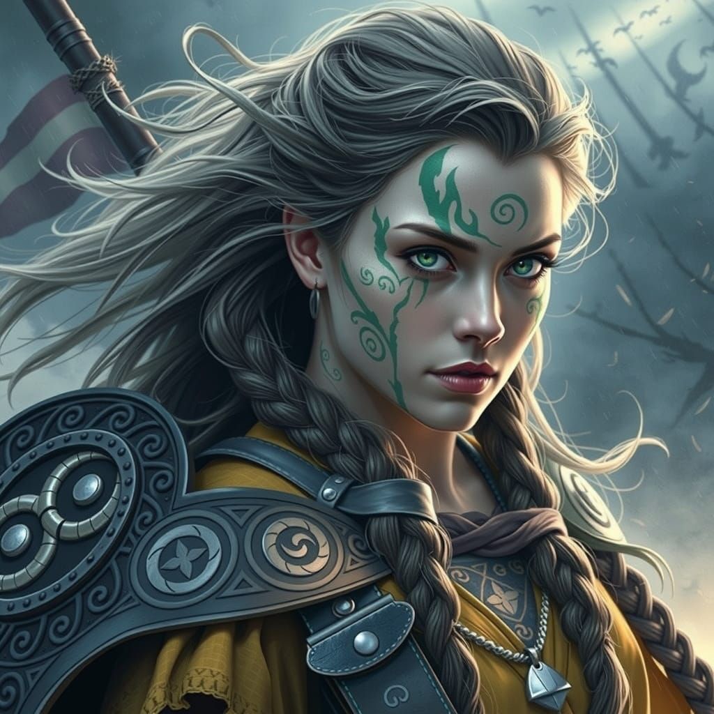 Fierce Celtic Warrior Woman in Battle