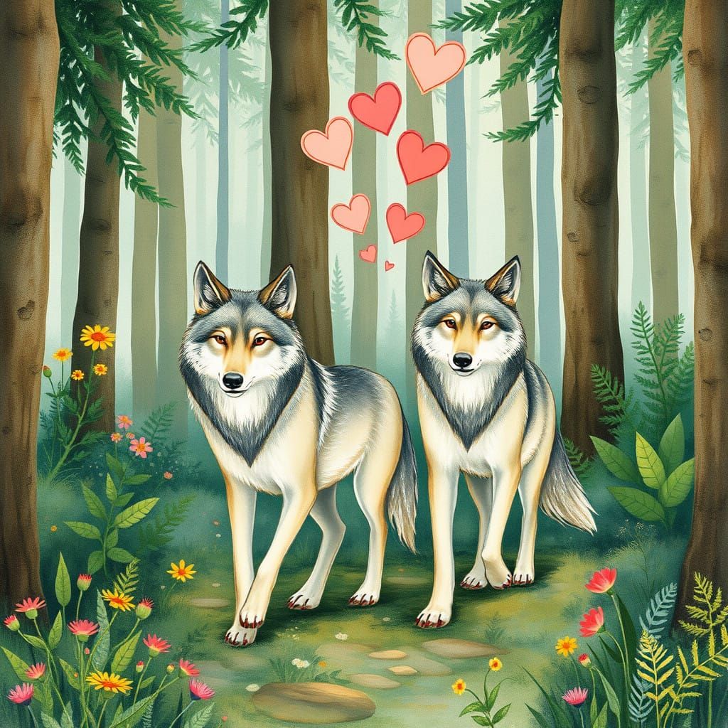 Tender Wolves Stroll Through Enchanted Forest in Whimsical W...