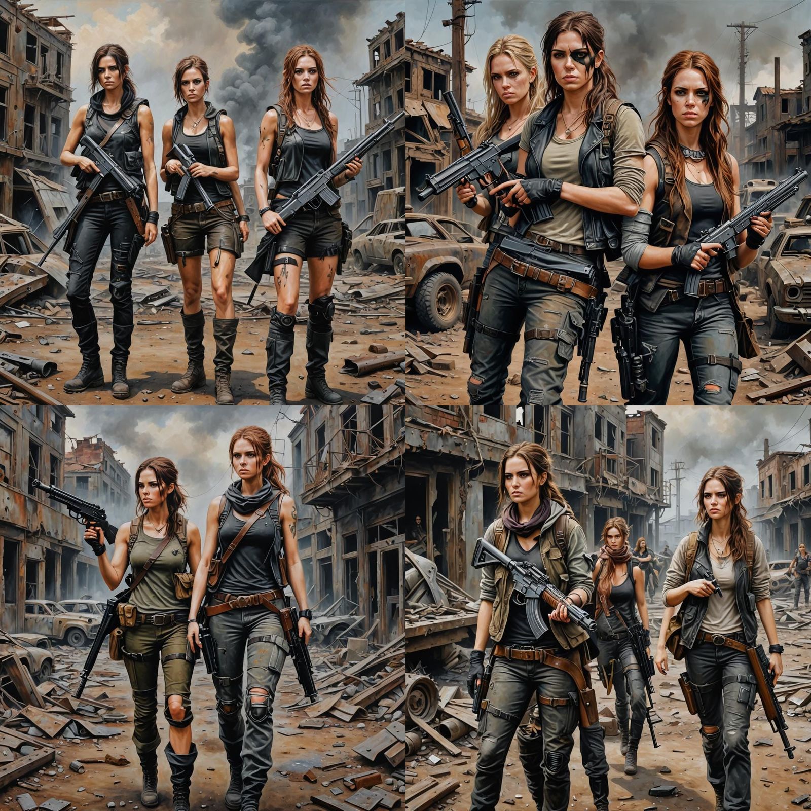 Post-Apocalyptic Girls with Guns Acrylic Painting