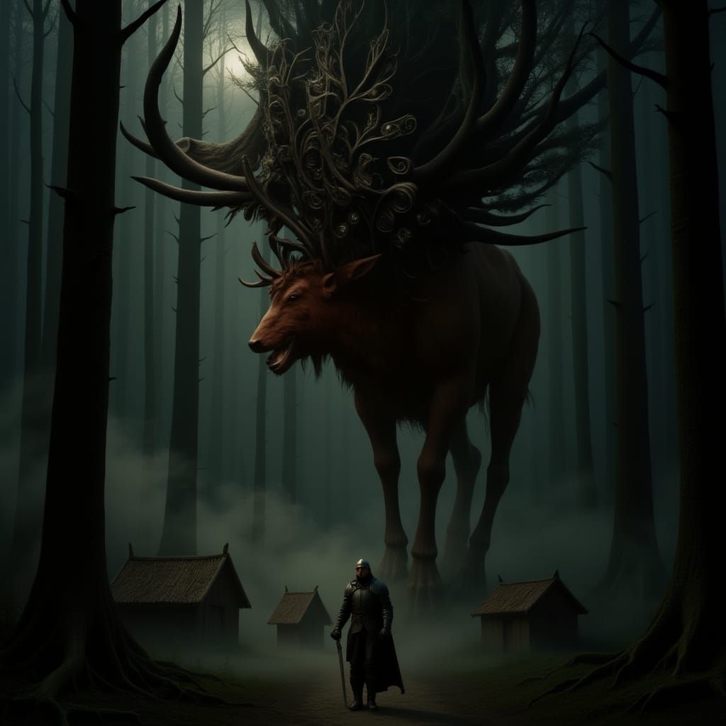 Colossal Demon Caribou in Nightmare Forest