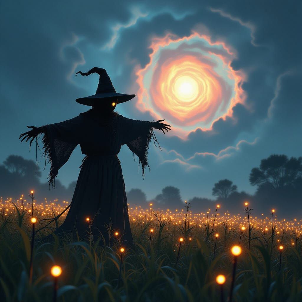 Xenomorph Scarecrow in Cosmic Nebula