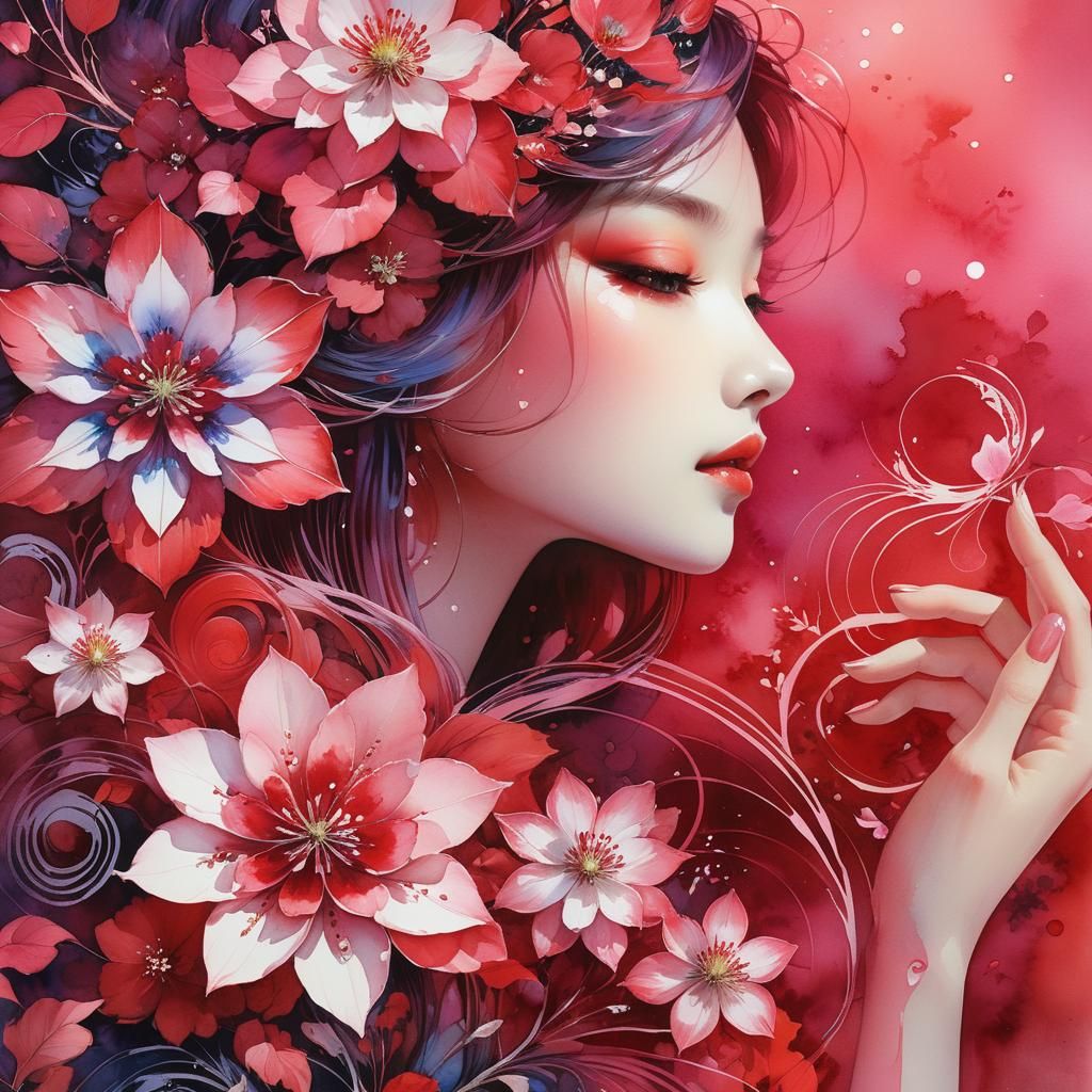 Dreamy Lake Glade at Night in Watercolor Style