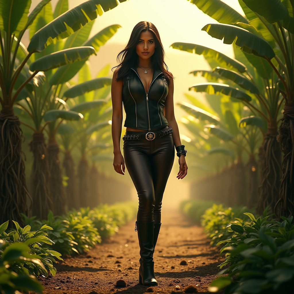 Leather Fashion in Banana Plantation, Futuristic Concept Art