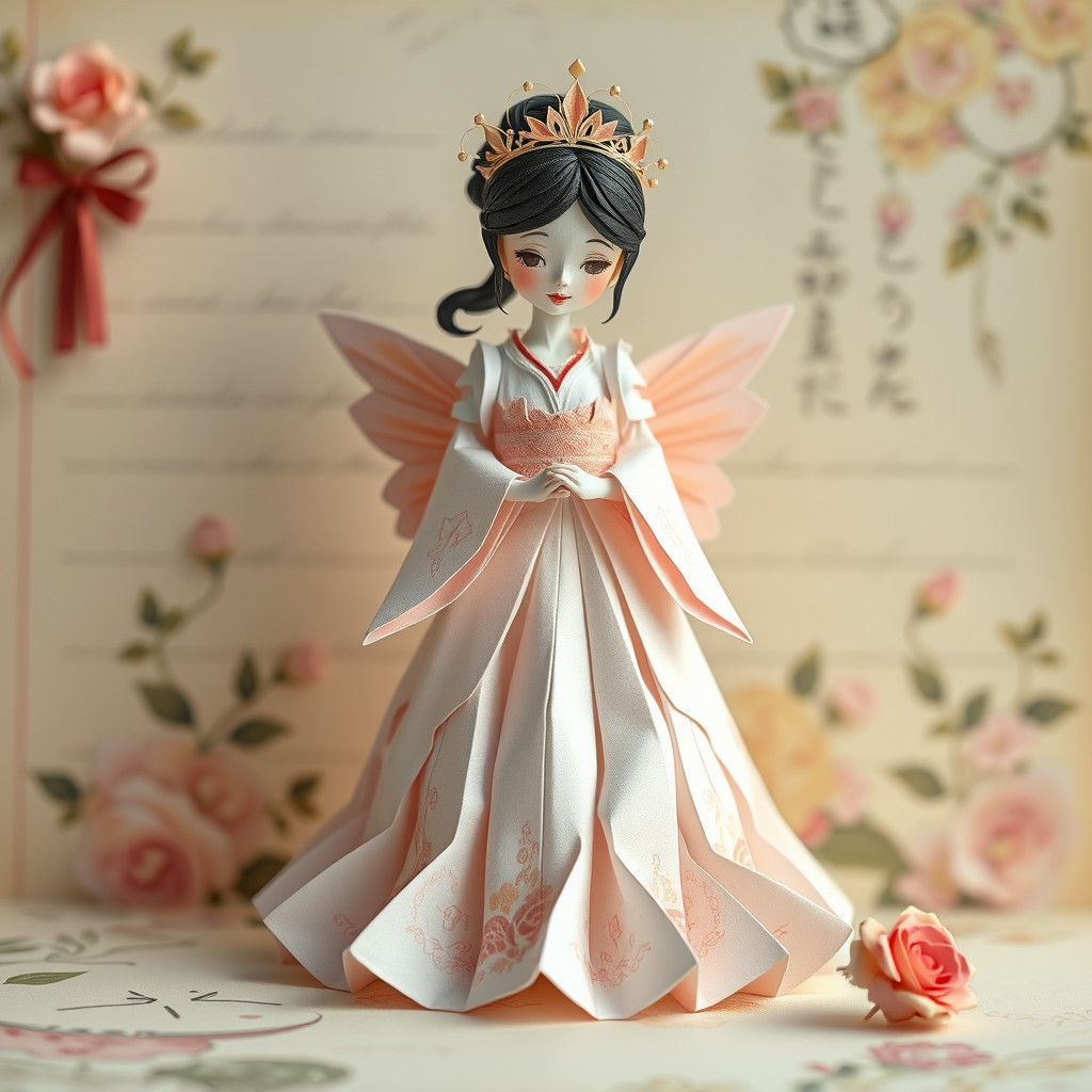 Ethereal Origami Princess Bell in Dreamy Stationery Setting