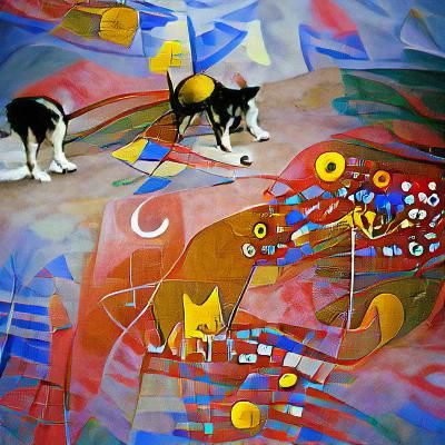 Dog and Cat War: Abstract Painting in Kandinsky Style