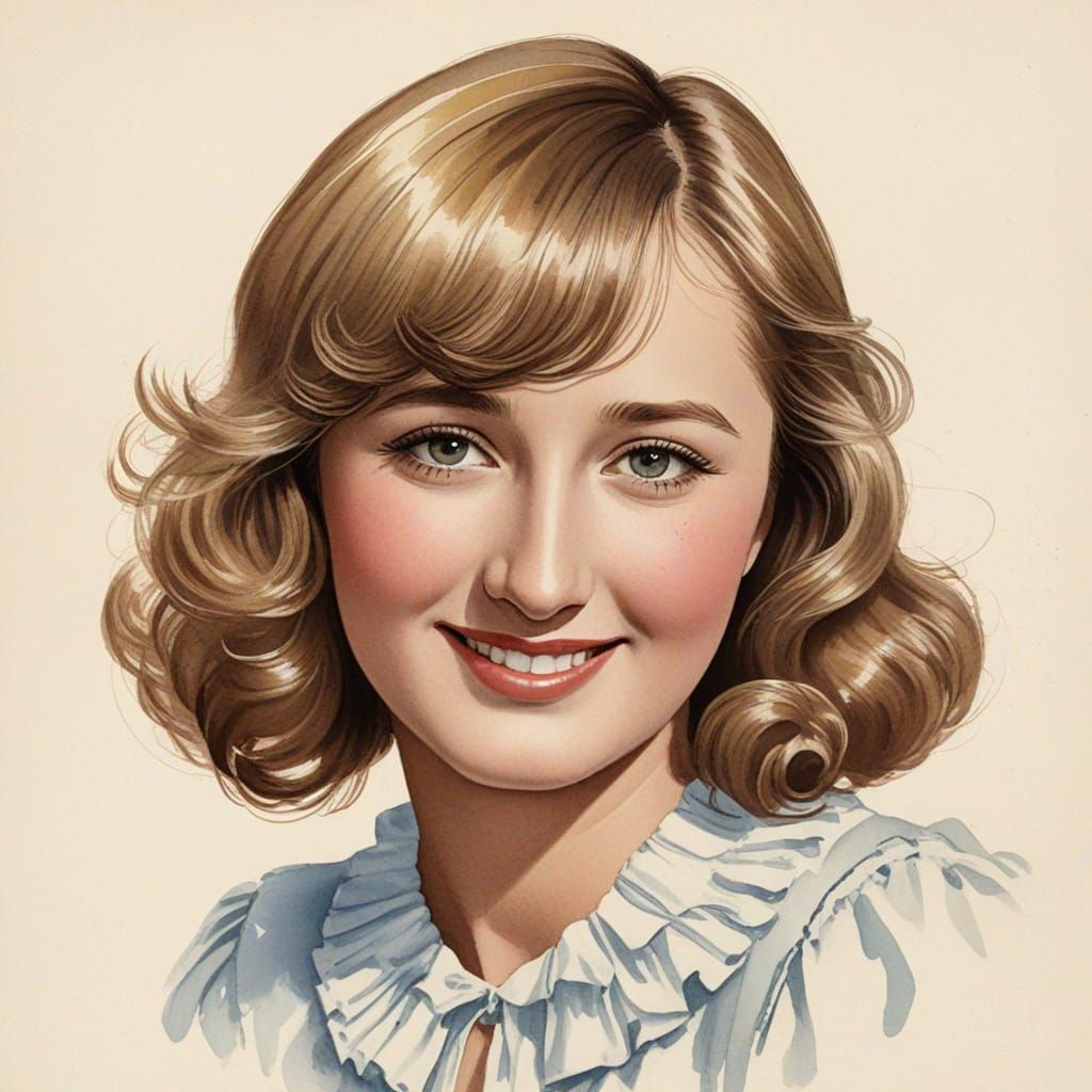 Radiant Watercolor Portrait of a Smiling Woman