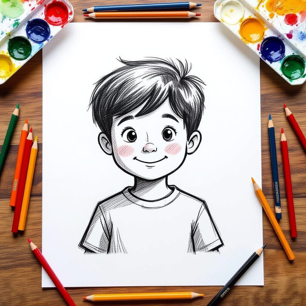 Childlike Drawing of a Colorful House