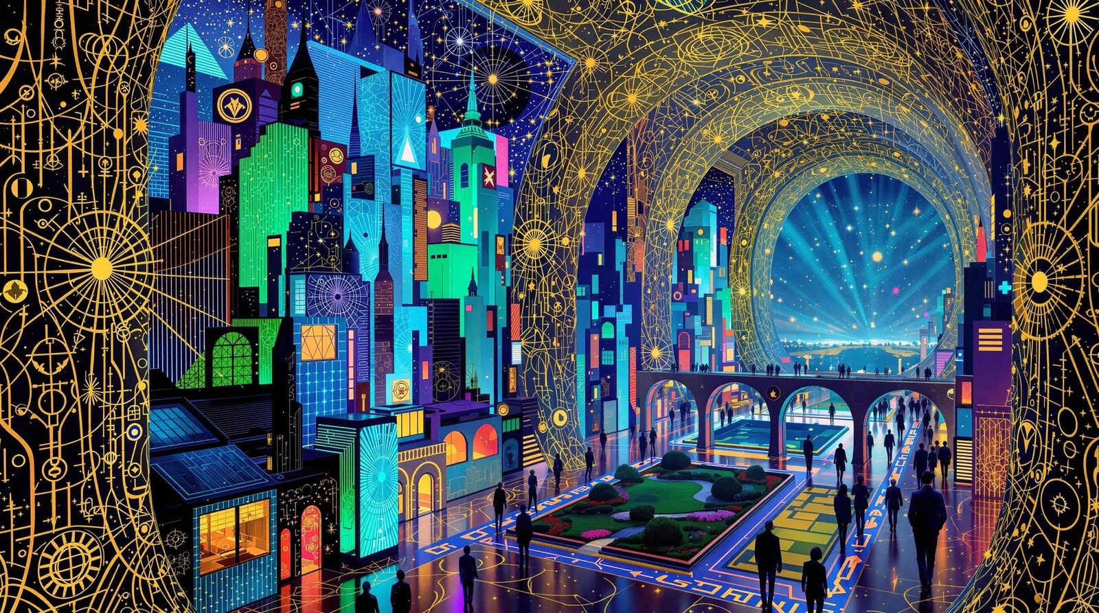 Gustav Klimt-Inspired Science Fiction Cityscape