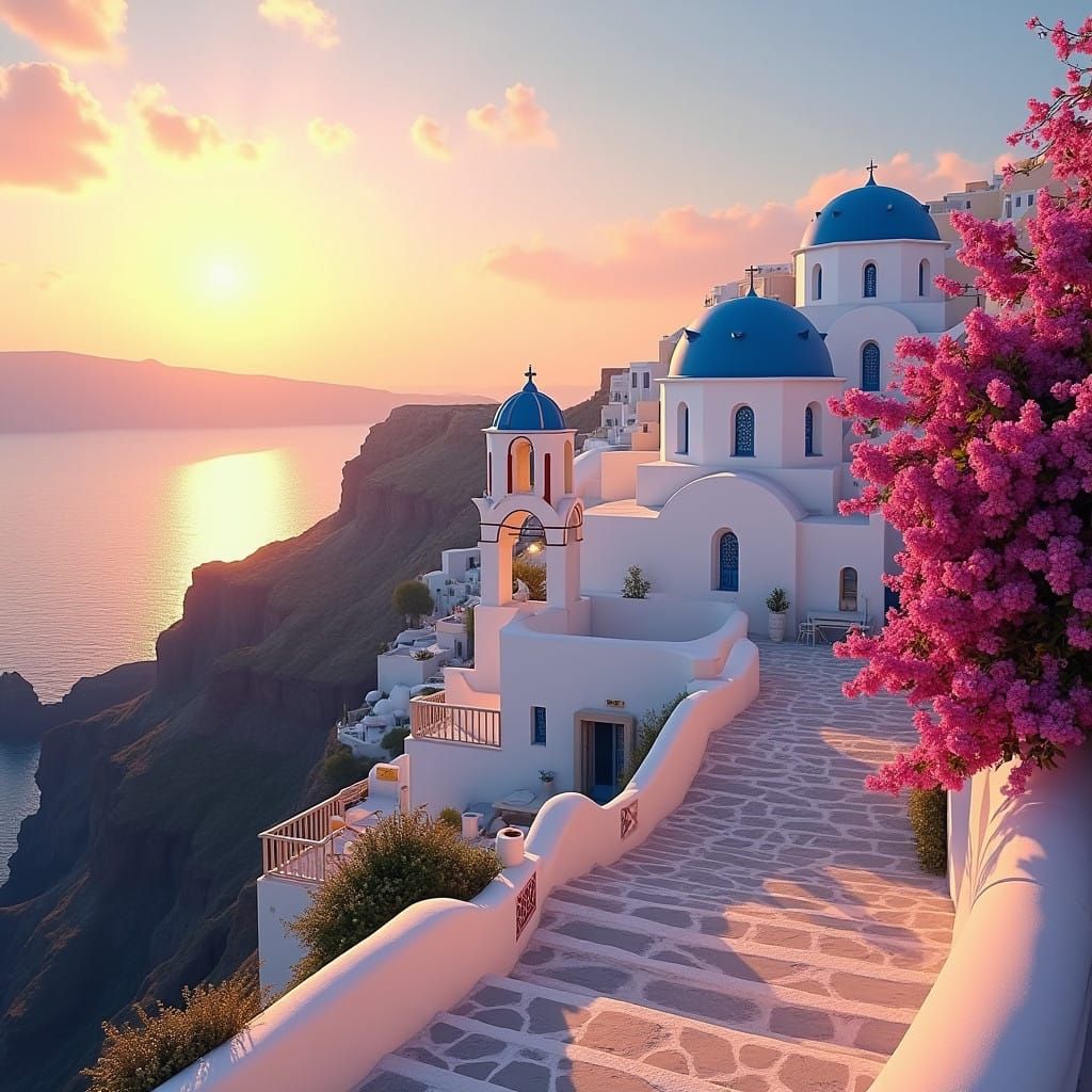 Santorini Sunset Paradise Captured in Vibrant Digital Art