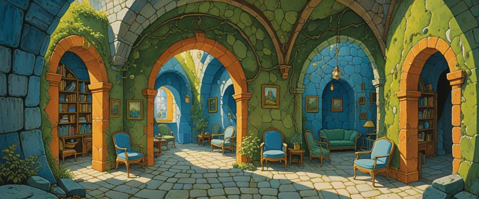 Colorful Stone Passageways in Watercolor Gouache Style