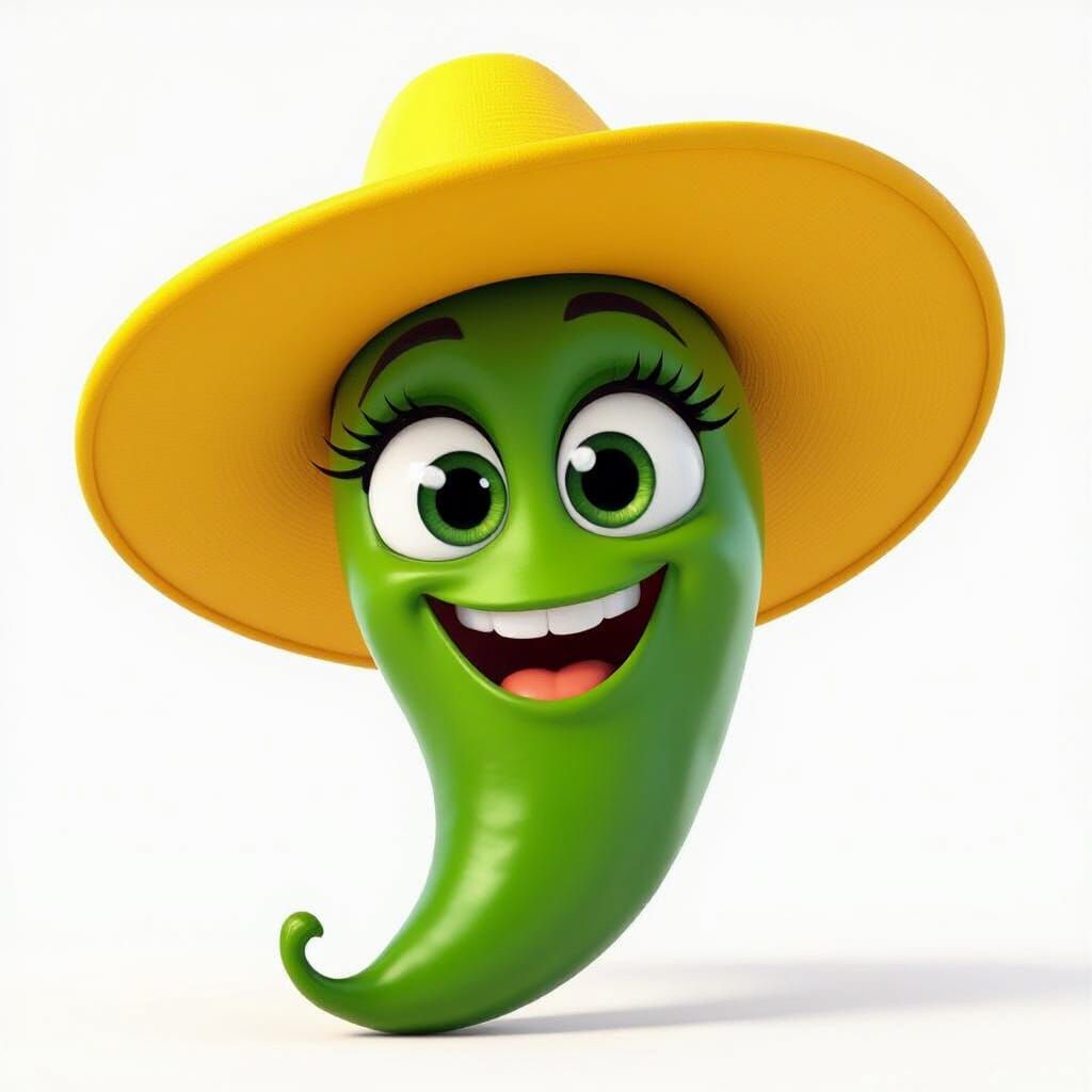 Friendly Green Chili Pepper Character in 3D Style
