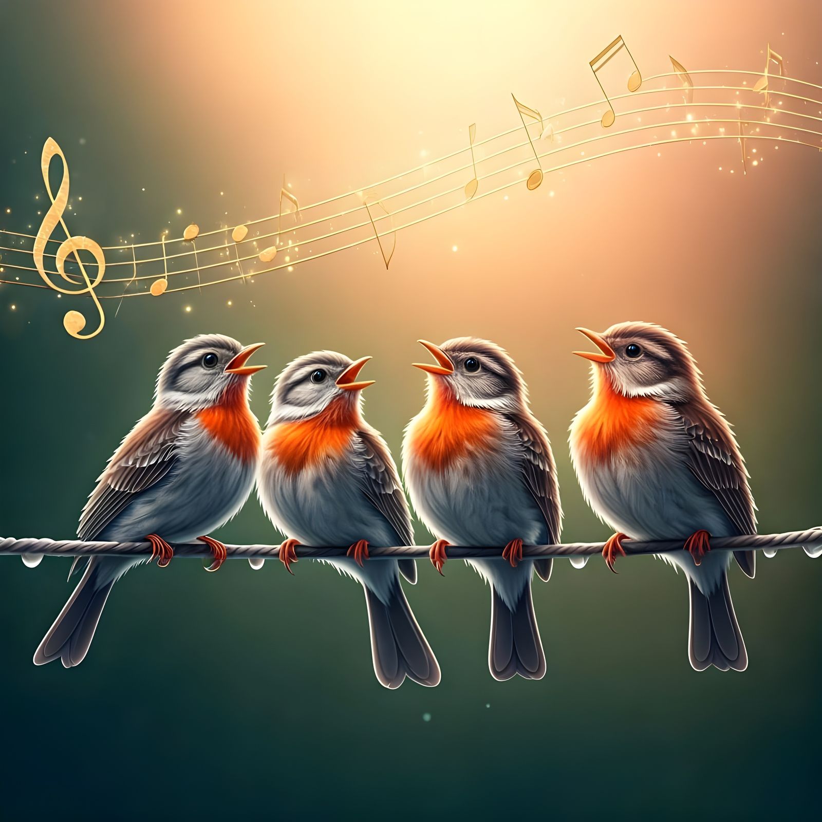 Birds Singing on Clothesline in Fantasy Realism