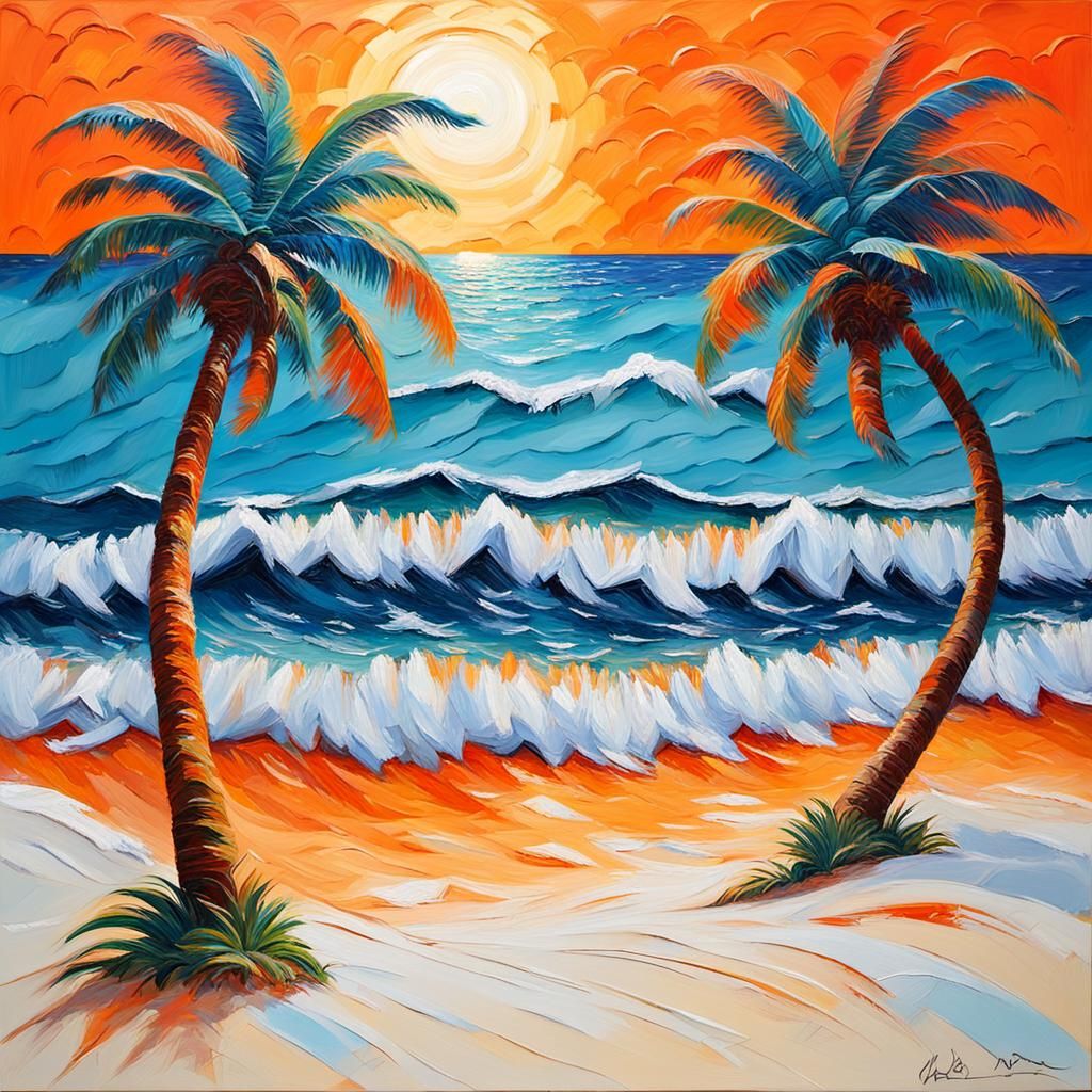 Paradise Beach: Impasto Painting in Expressionist Style