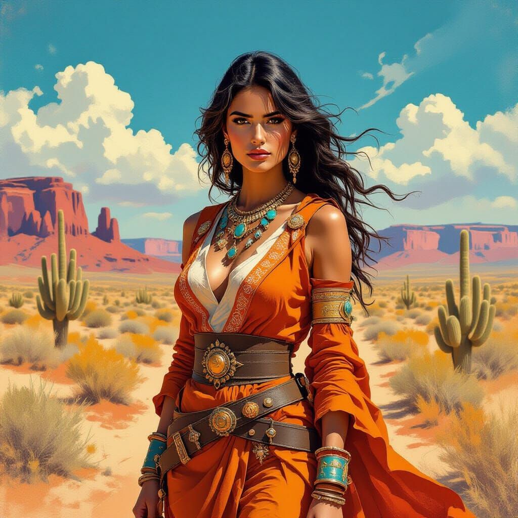 Regal Desert Woman Inspired by Road Runner in Epic Impressio...