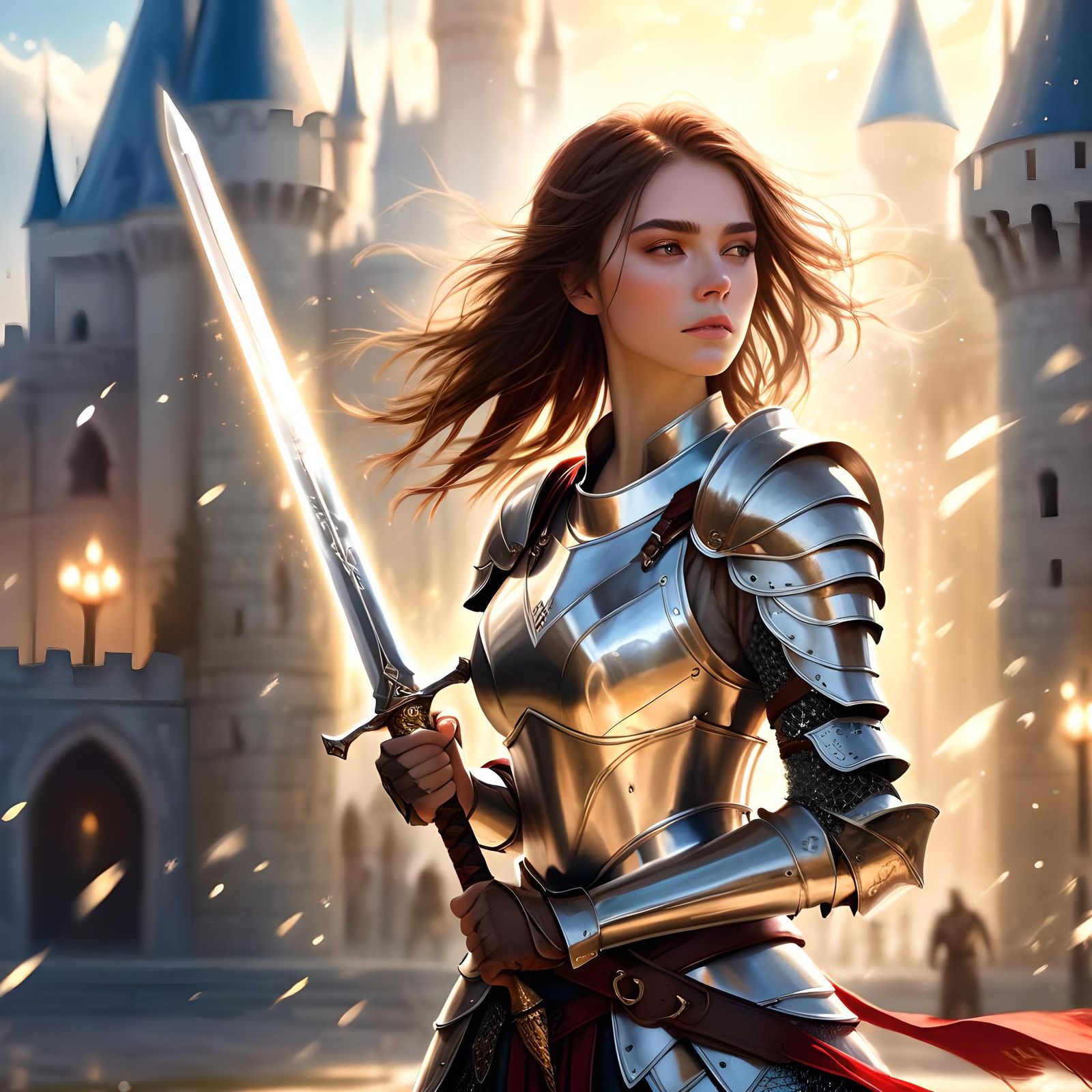 Powerful Armored Woman with Magic Sword Digital Art