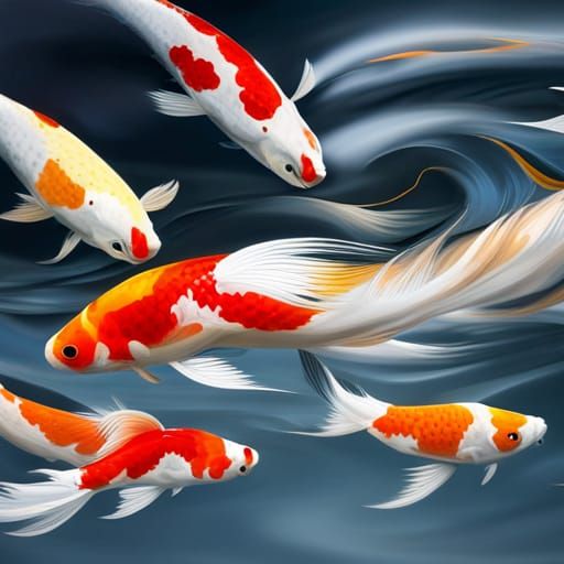 Koi Fish Swimming in a Dark Pond