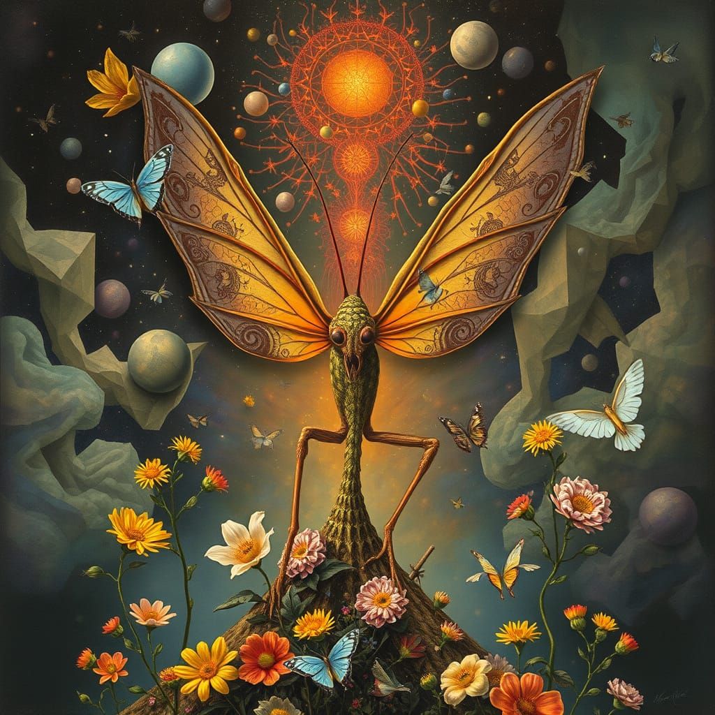 Surreal Griffin Emerges from Psychedelic Bloom