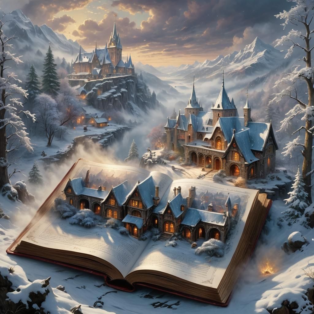 Winter Scene in Medieval Book: Ethereal Digital Painting