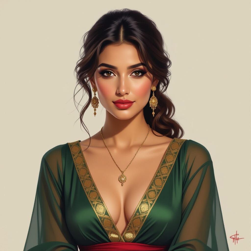Elegant Woman Posing, in Impressionist Realism Style