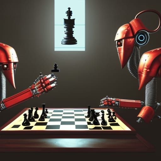 Robots Playing Chess in Dark Fantasy Style